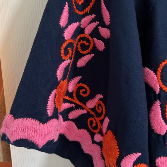 Frances Valentine Navy Pink Peacock Embroidered Tunic Size 2 - Picture 6 of 6